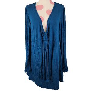 Women's Davina Maternity Blouse Shirt XL Long Sleeve Peacock Blue Top Soft